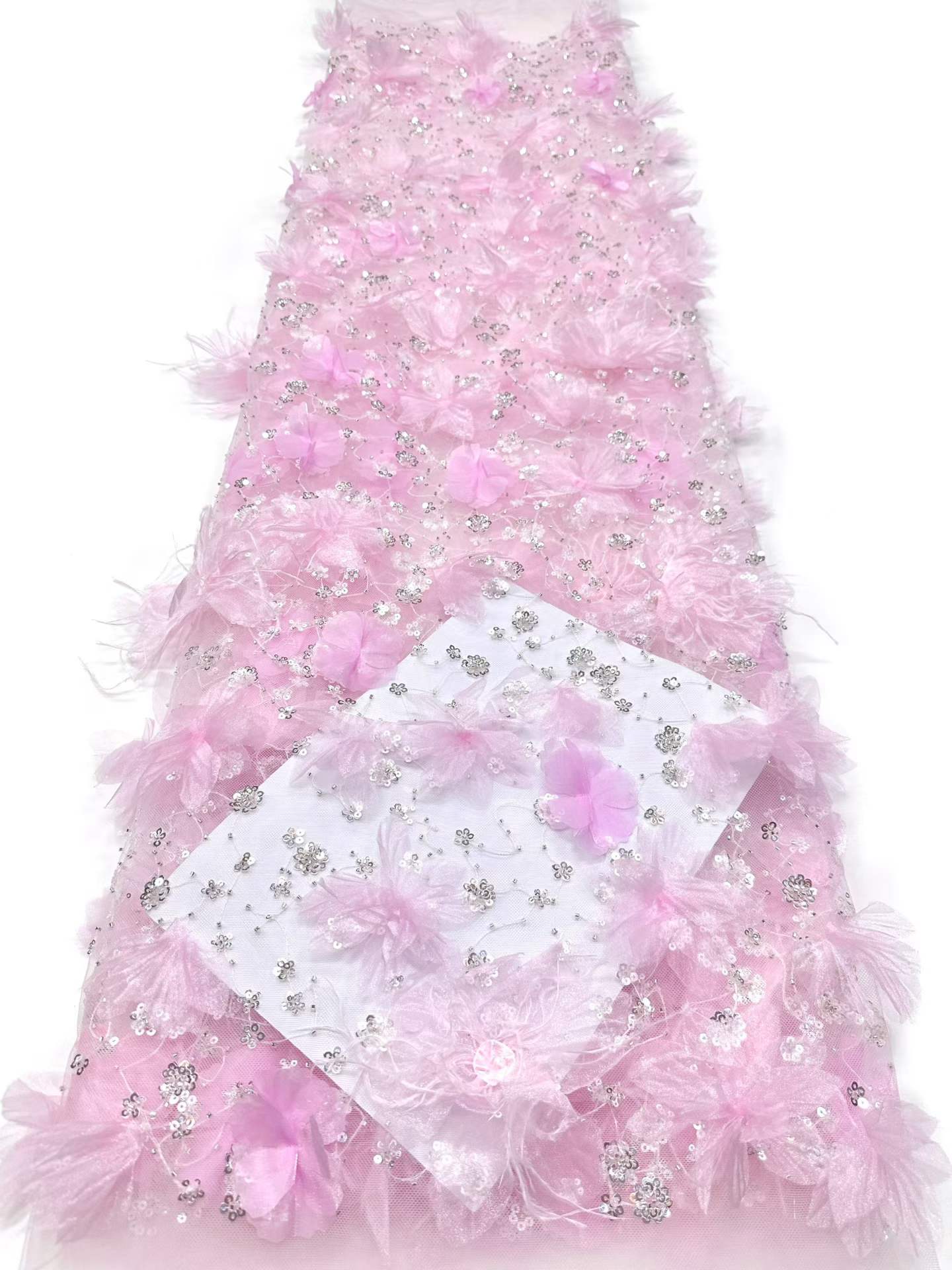 Shiny bridal tulle lace with heavy beads and pearls luxury crystal sequins lace for wedding dress