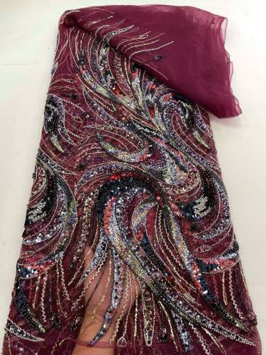 Hot Sale Embroidered Mix Color Beaded Sequins Lace Tulle Dress Wholesale Fabric