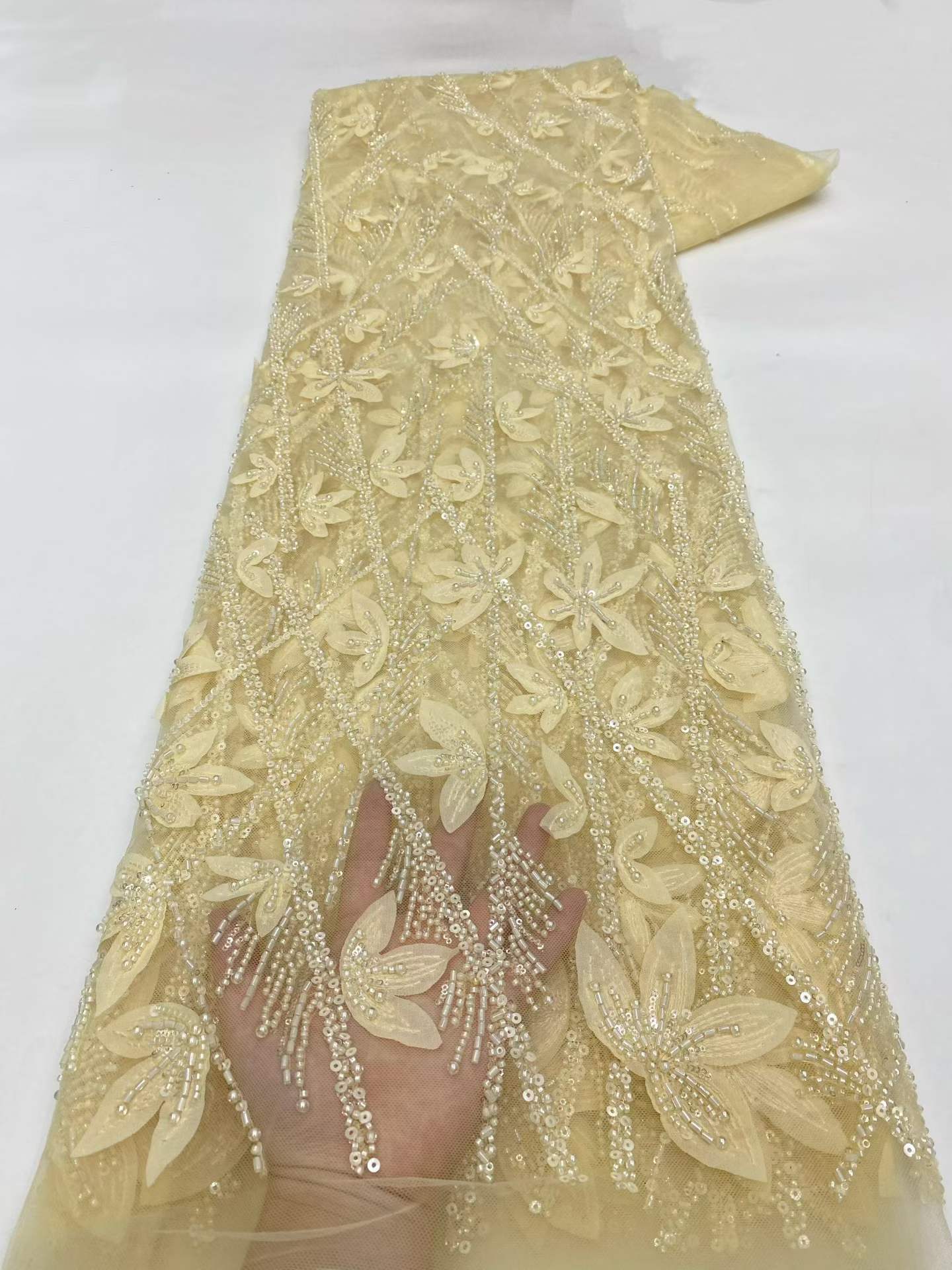 Hot-sale French textiles embroidery with sequin lace fabric suitable for sublimation