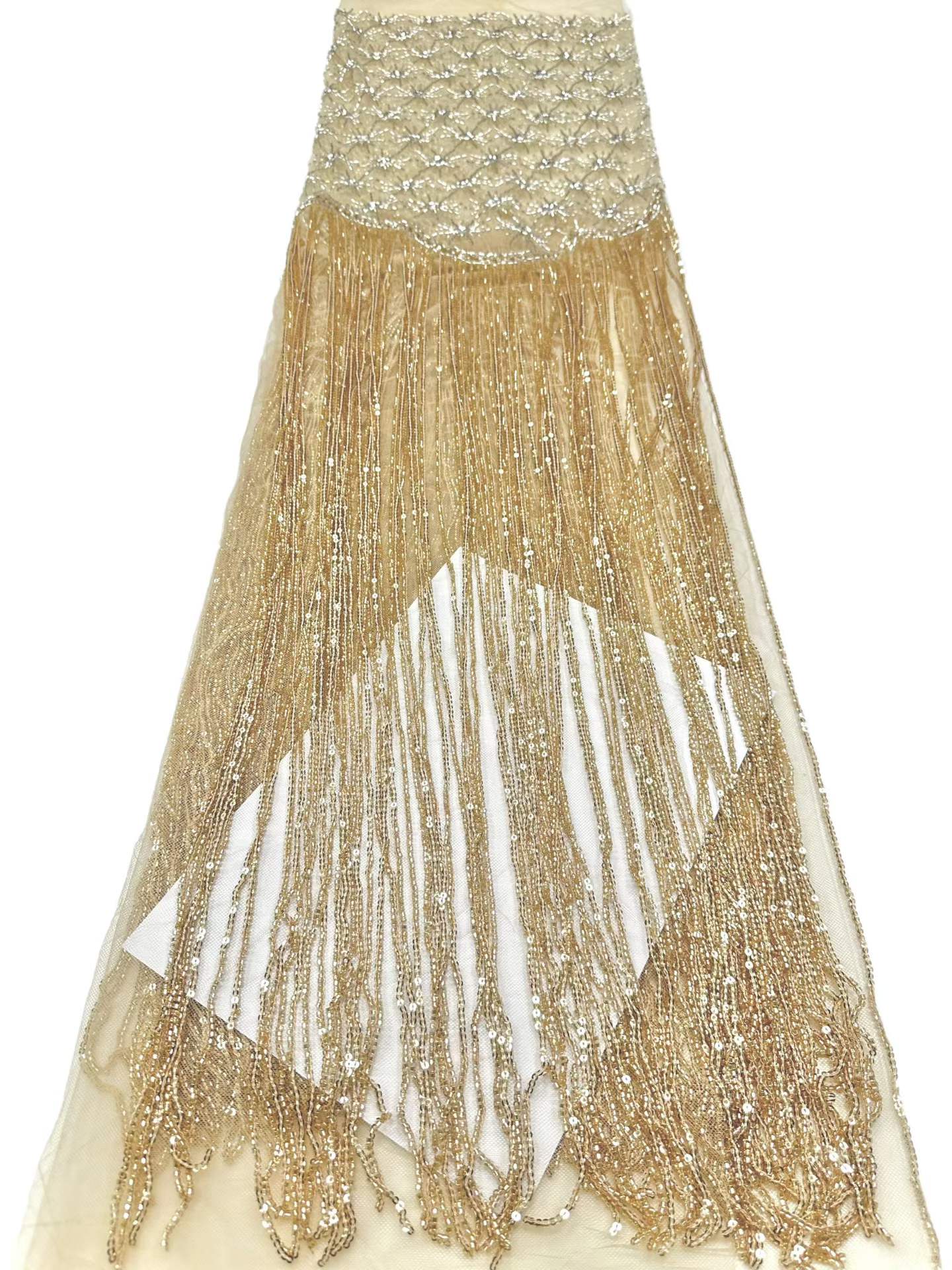 Shiny bridal tulle lace with heavy beads and pearls luxury crystal sequins lace for wedding dress