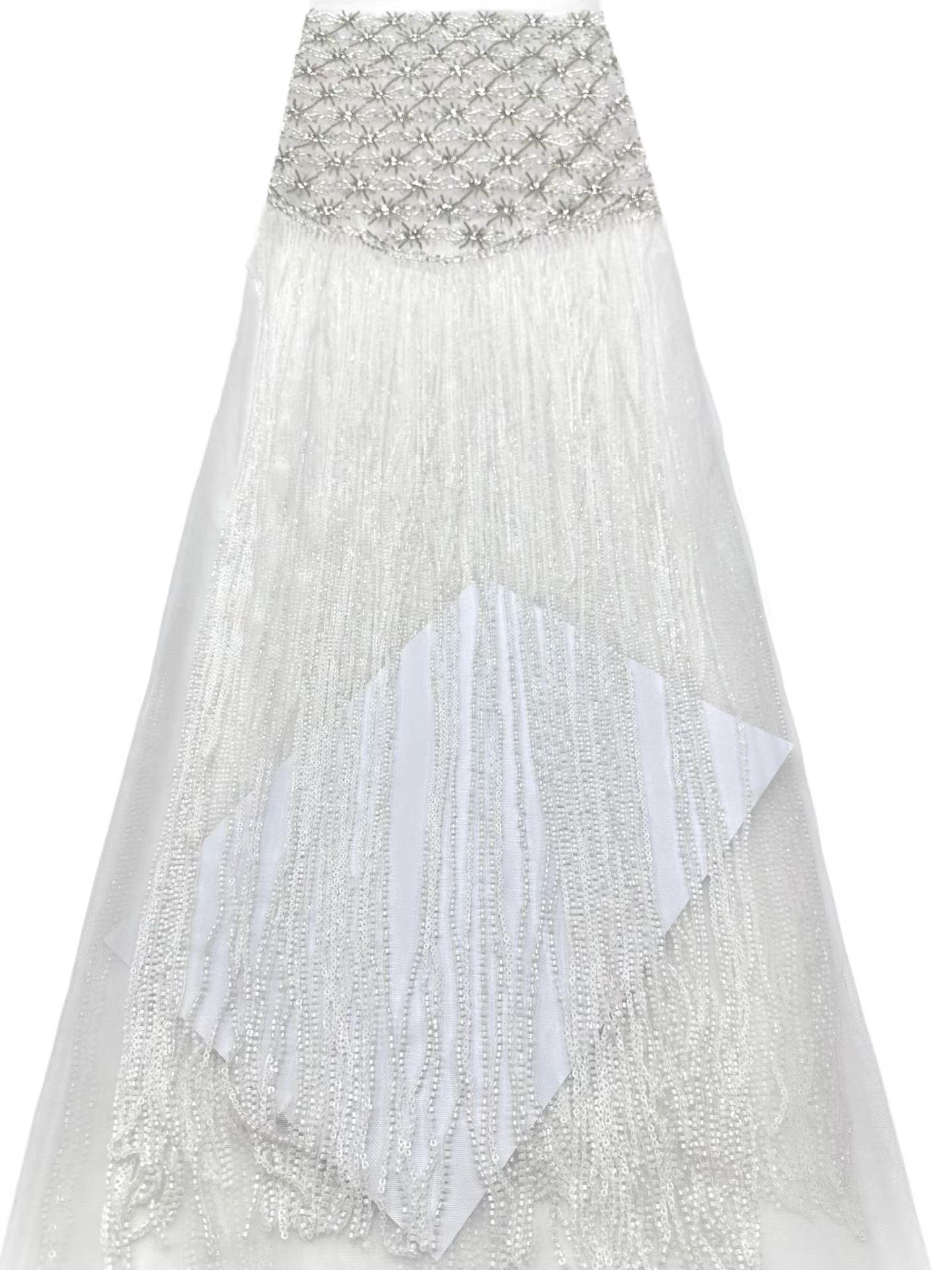Shiny bridal tulle lace with heavy beads and pearls luxury crystal sequins lace for wedding dress