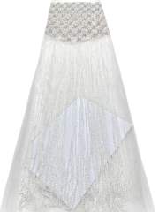 Shiny bridal tulle lace with heavy beads and pearls luxury crystal sequins lace for wedding dress