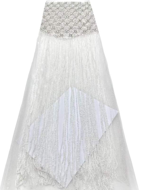 Shiny bridal tulle lace with heavy beads and pearls luxury crystal sequins lace for wedding dress