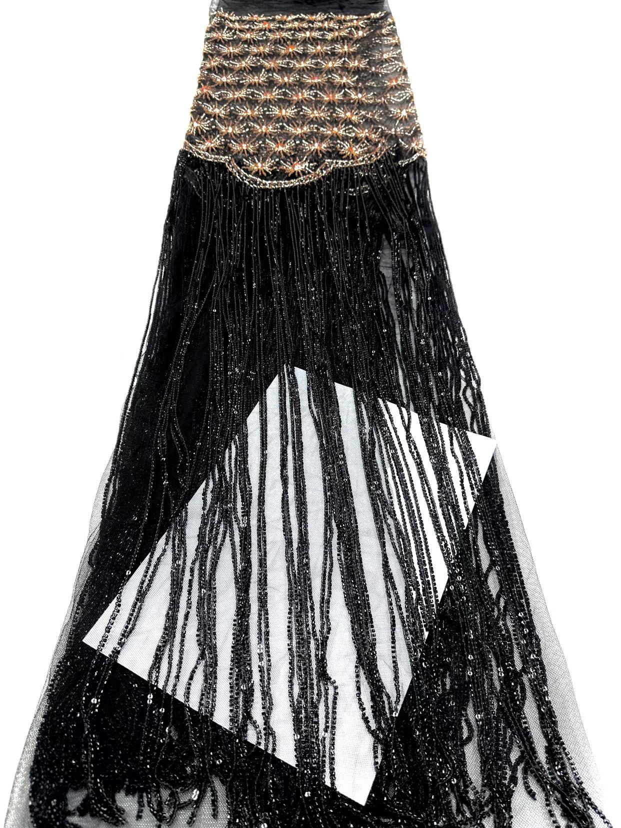 Shiny bridal tulle lace with heavy beads and pearls luxury crystal sequins lace for wedding dress
