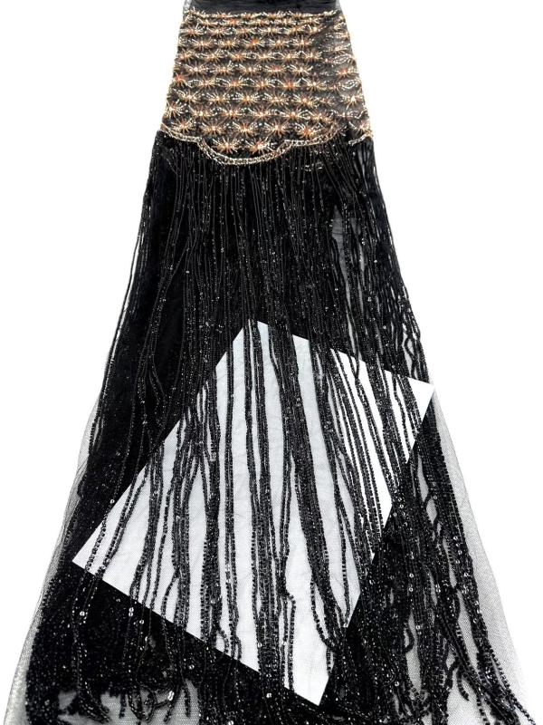 Shiny bridal tulle lace with heavy beads and pearls luxury crystal sequins lace for wedding dress