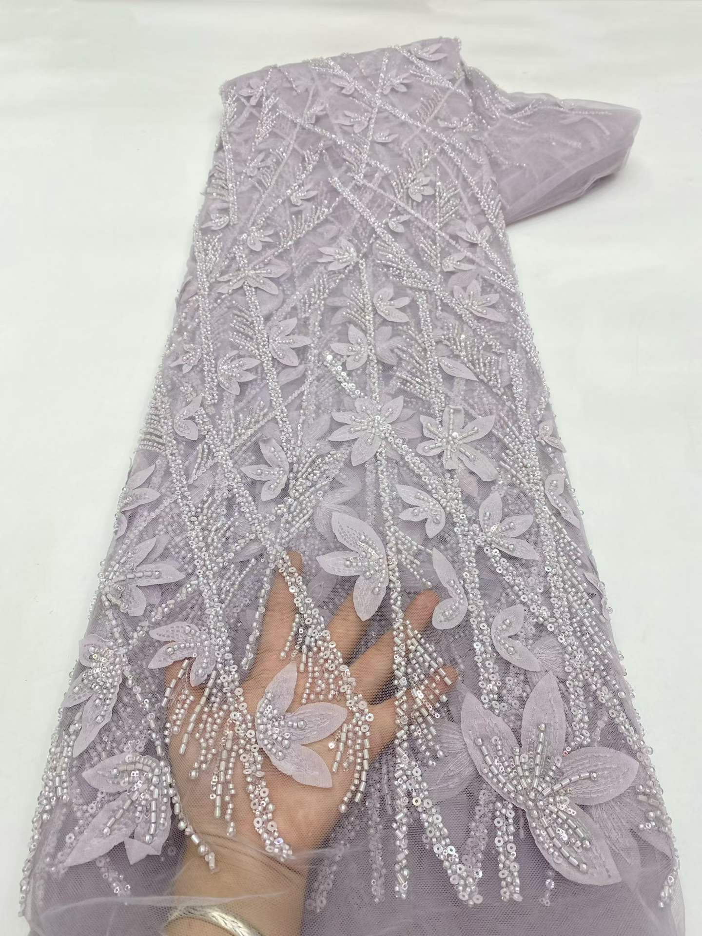 Hot-sale French textiles embroidery with sequin lace fabric suitable for sublimation