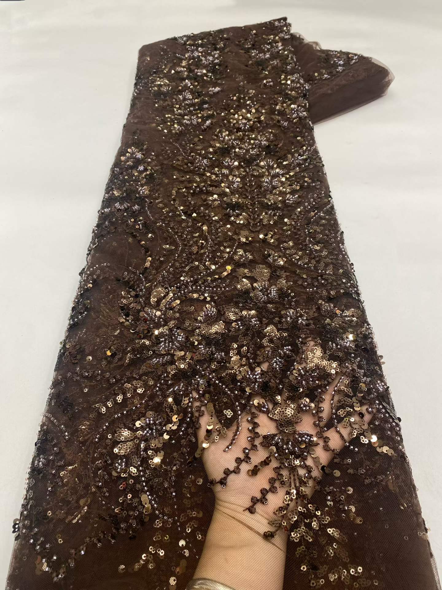 European style sequins embroidered wedding high density lace dress