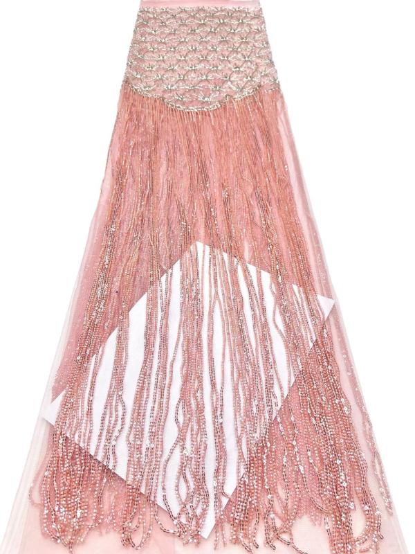 Shiny bridal tulle lace with heavy beads and pearls luxury crystal sequins lace for wedding dress