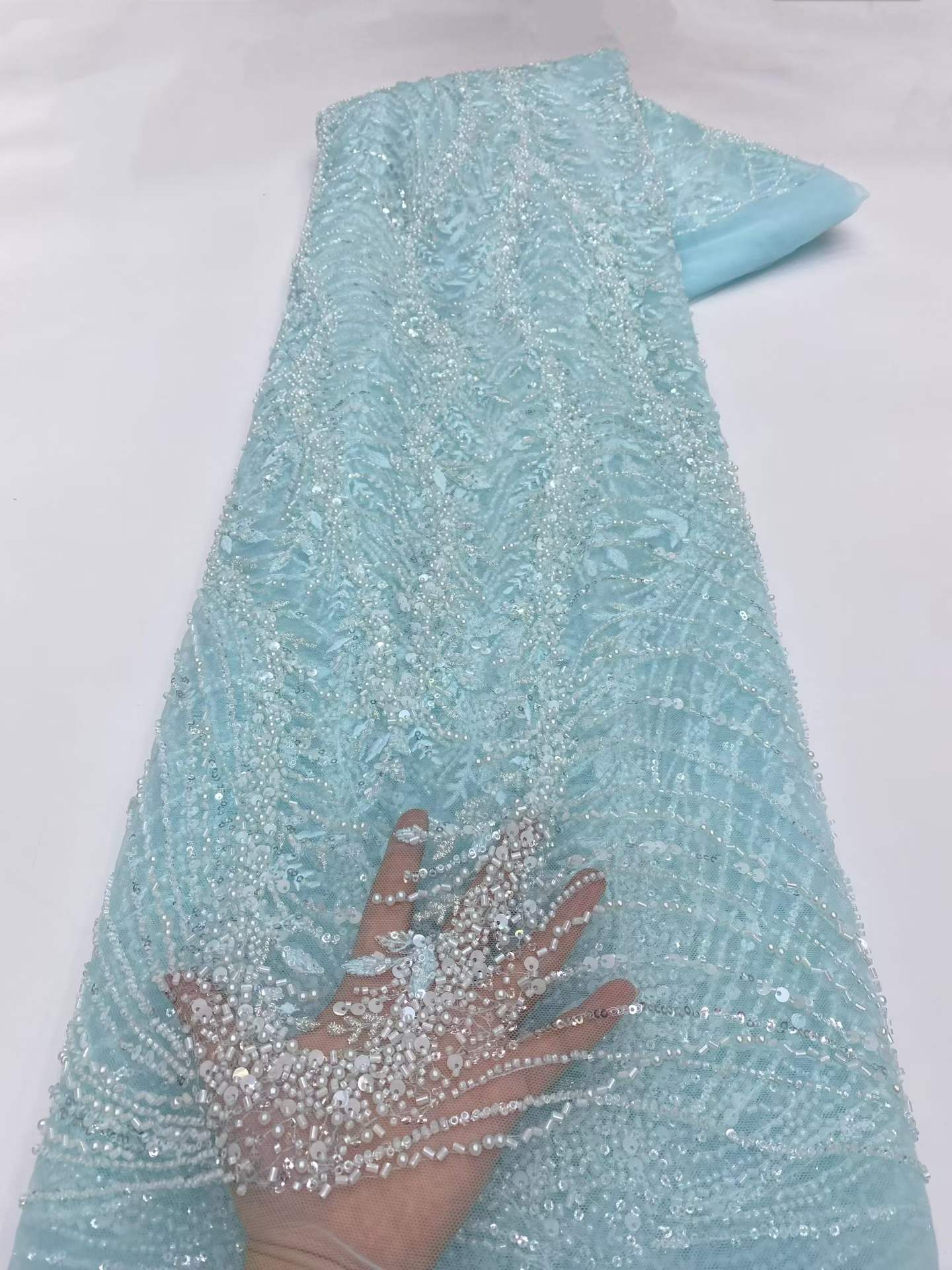 European style sequins embroidered wedding high density lace dress