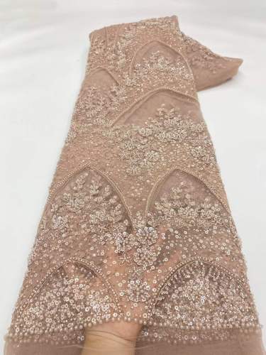 Shiny bridal tulle lace with heavy beads and pearls luxury crystal sequins lace for wedding dress