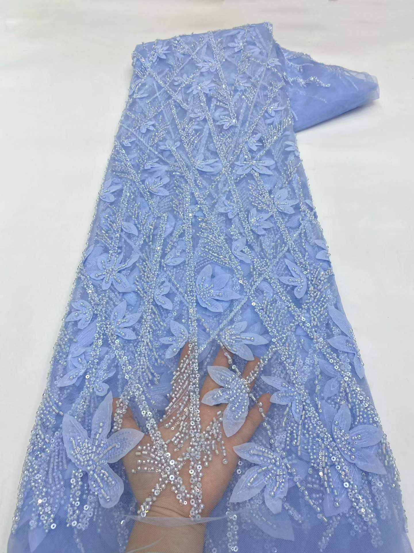 Hot-sale French textiles embroidery with sequin lace fabric suitable for sublimation