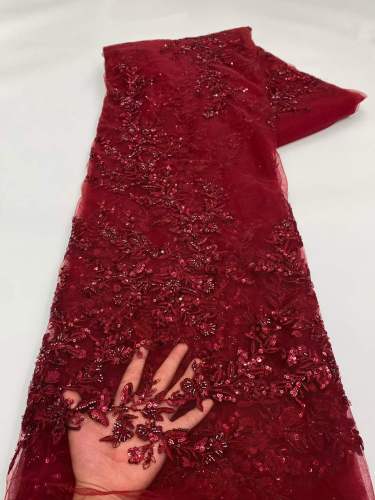 Shiny bridal tulle lace with heavy beads and pearls luxury crystal sequins lace for wedding dress