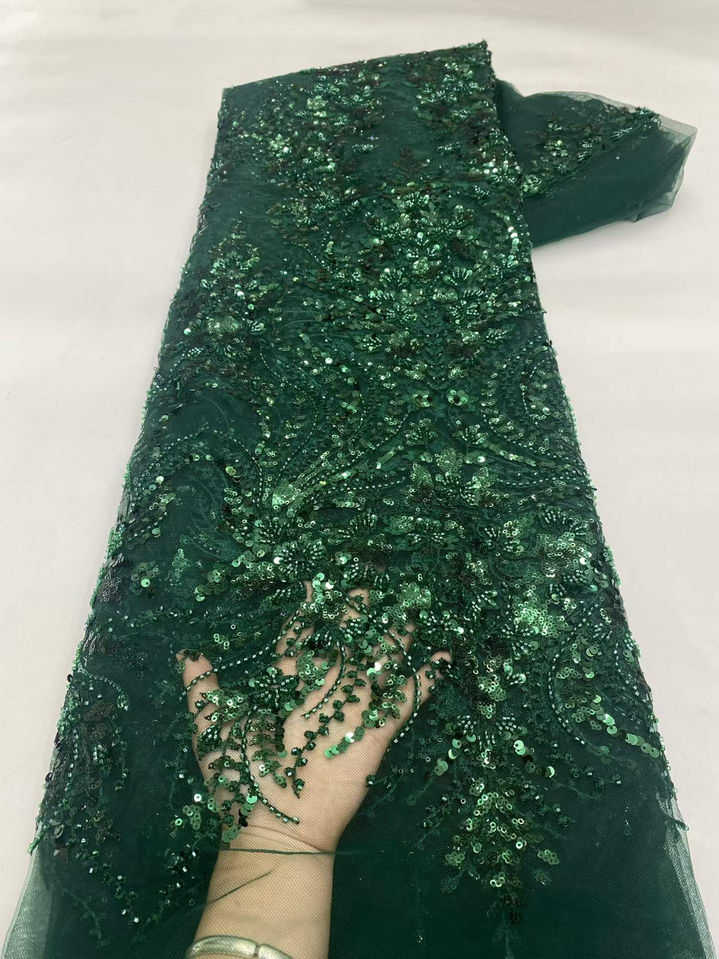 European style sequins embroidered wedding high density lace dress