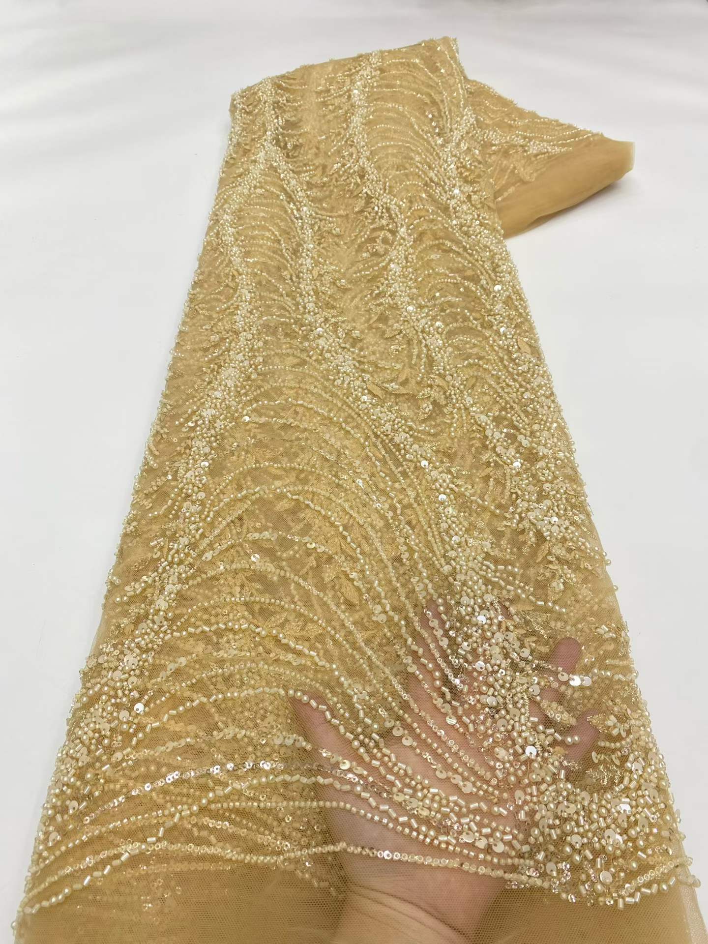 European style sequins embroidered wedding high density lace dress