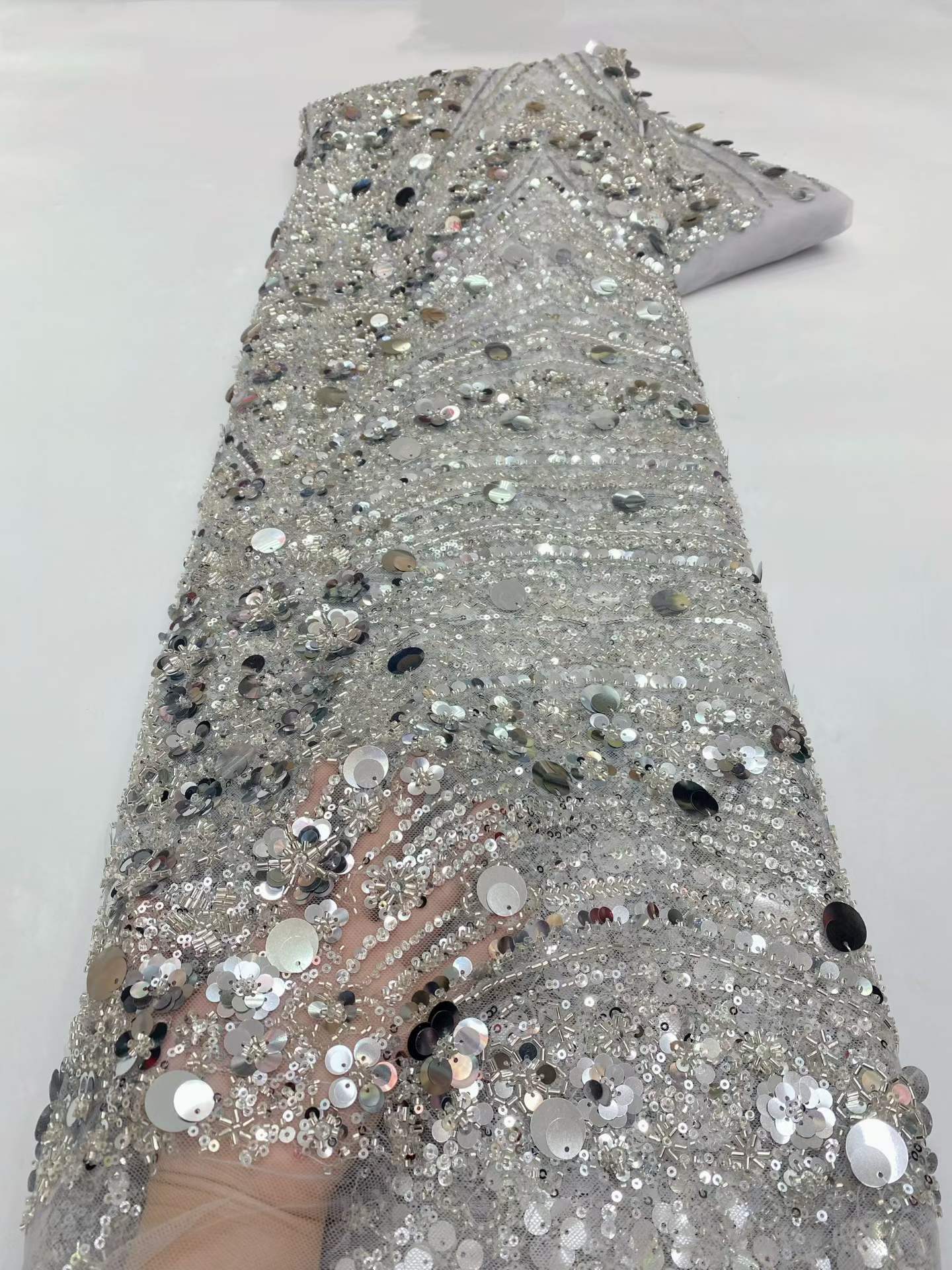 European style sequins embroidered wedding high density lace dress