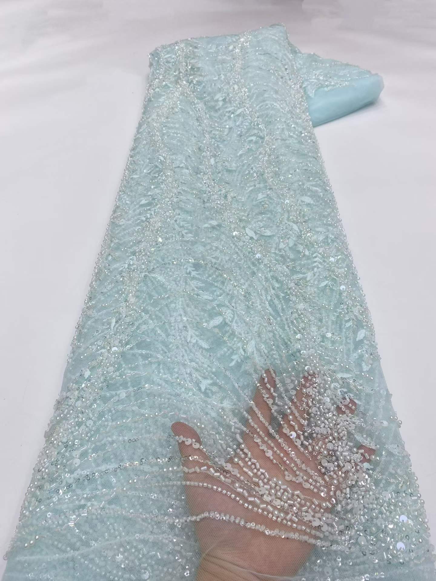 European style sequins embroidered wedding high density lace dress