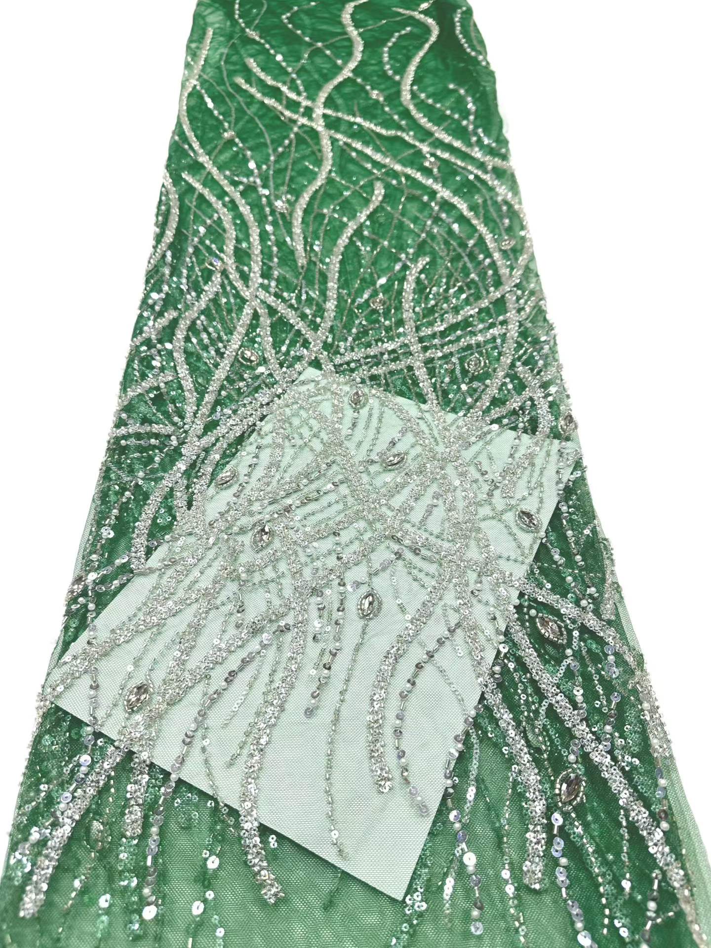 Affordable high quality lace fabric with beads pearls and sequins wedding dress lace fabric