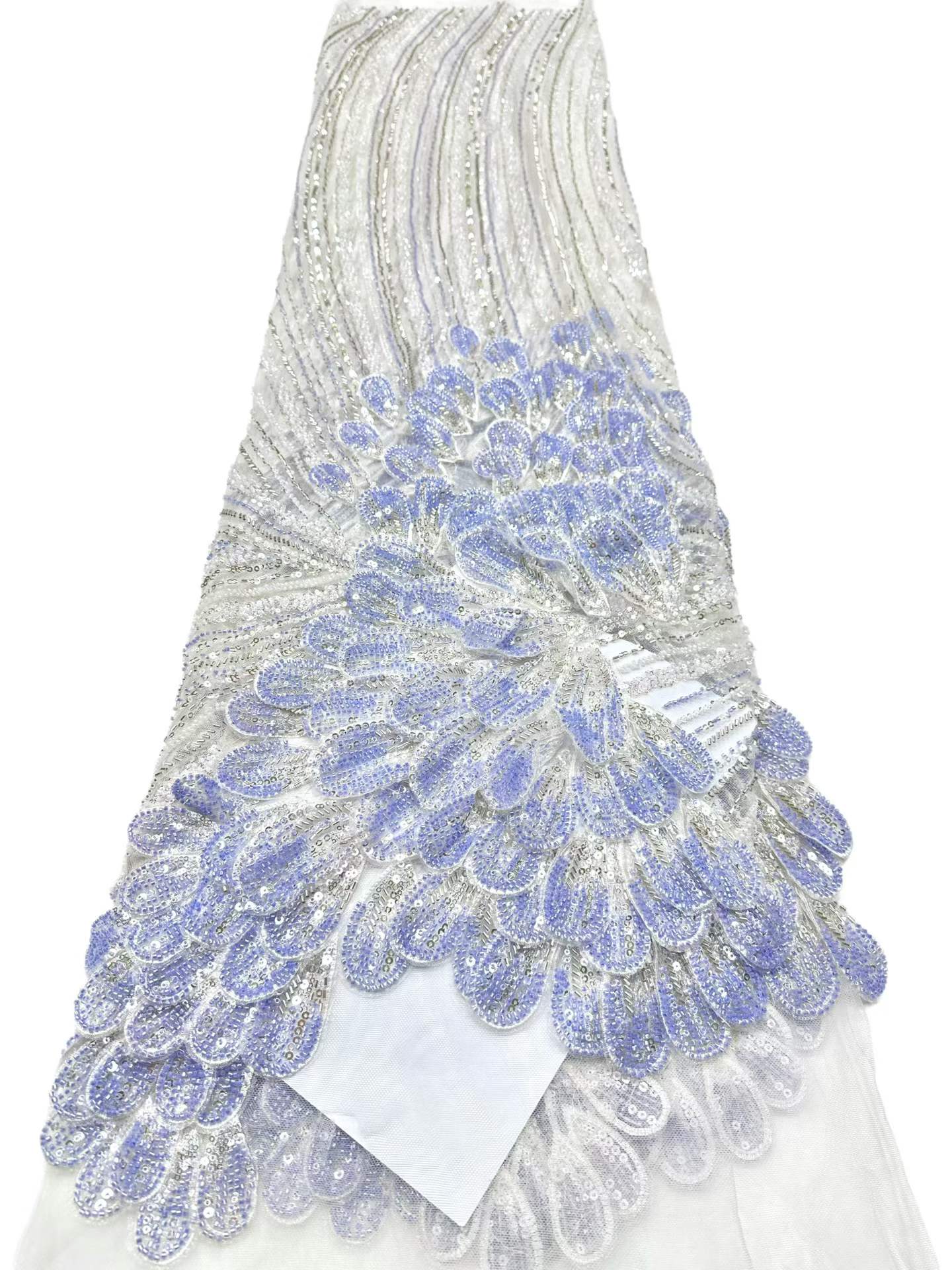 Affordable high quality lace fabric with beads pearls and sequins wedding dress lace fabric