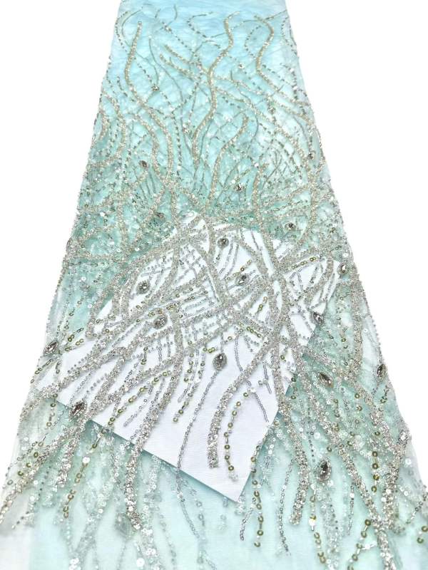 Affordable high quality lace fabric with beads pearls and sequins wedding dress lace fabric