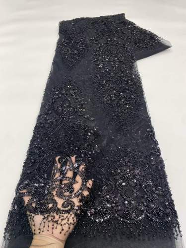 Affordable high quality lace fabric with beads pearls and sequins wedding dress lace fabric