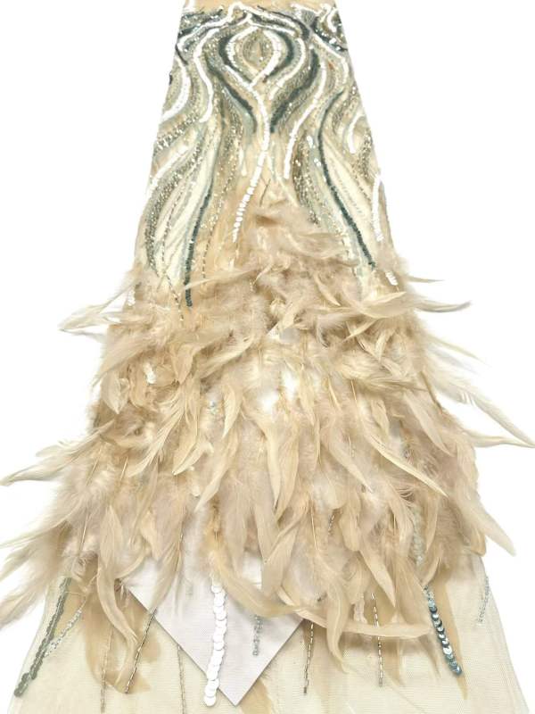 Affordable high quality lace fabric with beads pearls and sequins wedding dress lace fabric