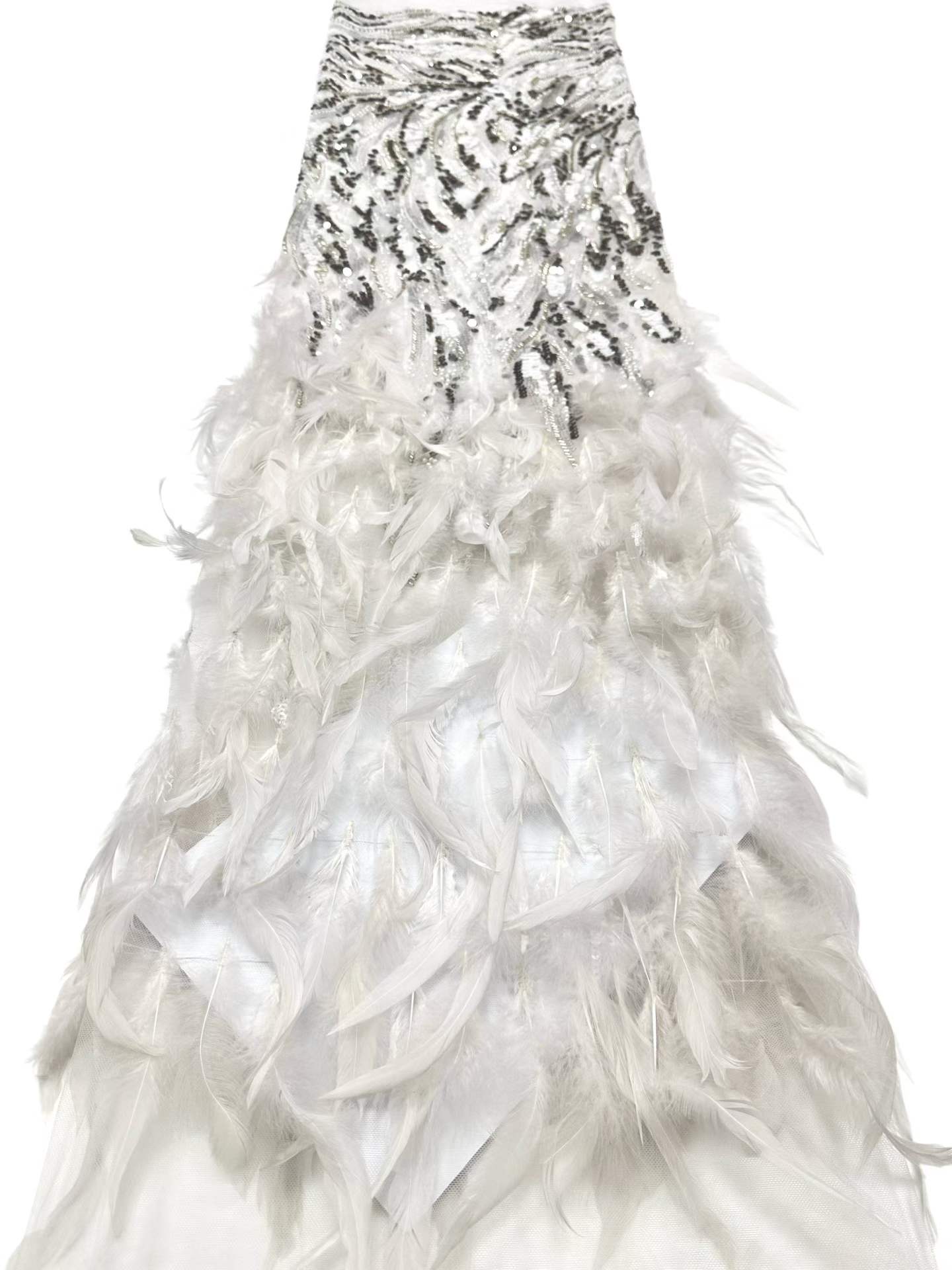 Affordable high quality lace fabric with beads pearls and sequins wedding dress lace fabric
