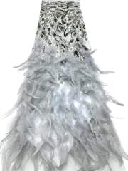 Affordable high quality lace fabric with beads pearls and sequins wedding dress lace fabric