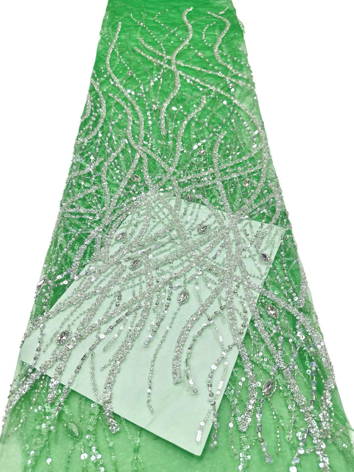 Affordable high quality lace fabric with beads pearls and sequins wedding dress lace fabric