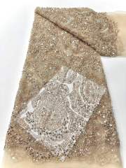 Affordable high quality lace fabric with beads pearls and sequins wedding dress lace fabric