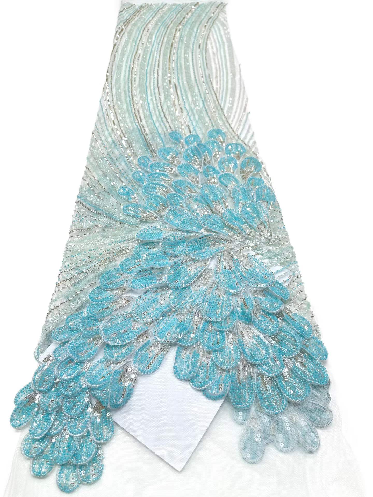Affordable high quality lace fabric with beads pearls and sequins wedding dress lace fabric