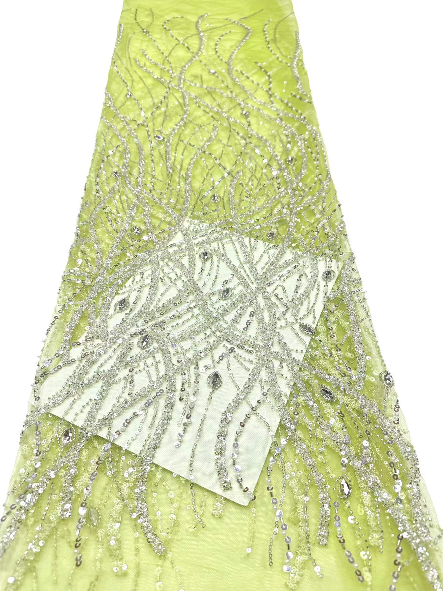 Affordable high quality lace fabric with beads pearls and sequins wedding dress lace fabric