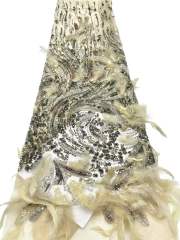 Affordable high quality lace fabric with beads pearls and sequins wedding dress lace fabric