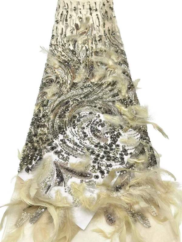 Affordable high quality lace fabric with beads pearls and sequins wedding dress lace fabric