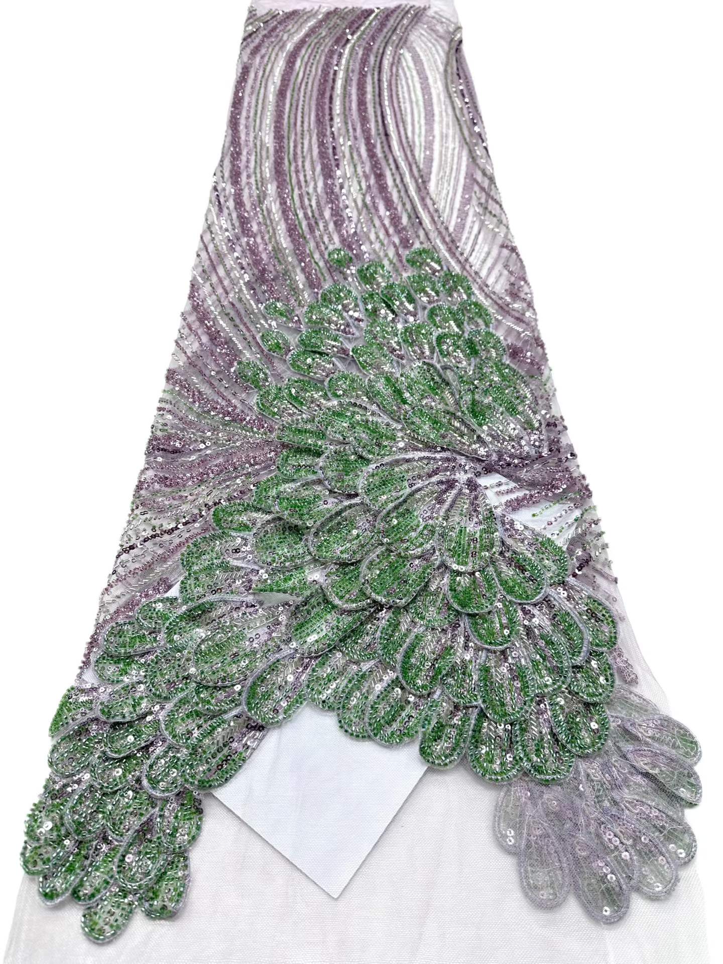 Affordable high quality lace fabric with beads pearls and sequins wedding dress lace fabric