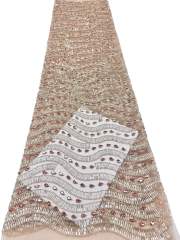 Affordable high quality lace fabric with beads pearls and sequins wedding dress lace fabric