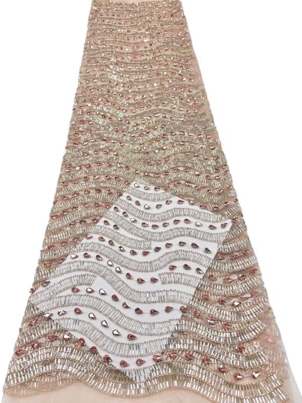 Affordable high quality lace fabric with beads pearls and sequins wedding dress lace fabric