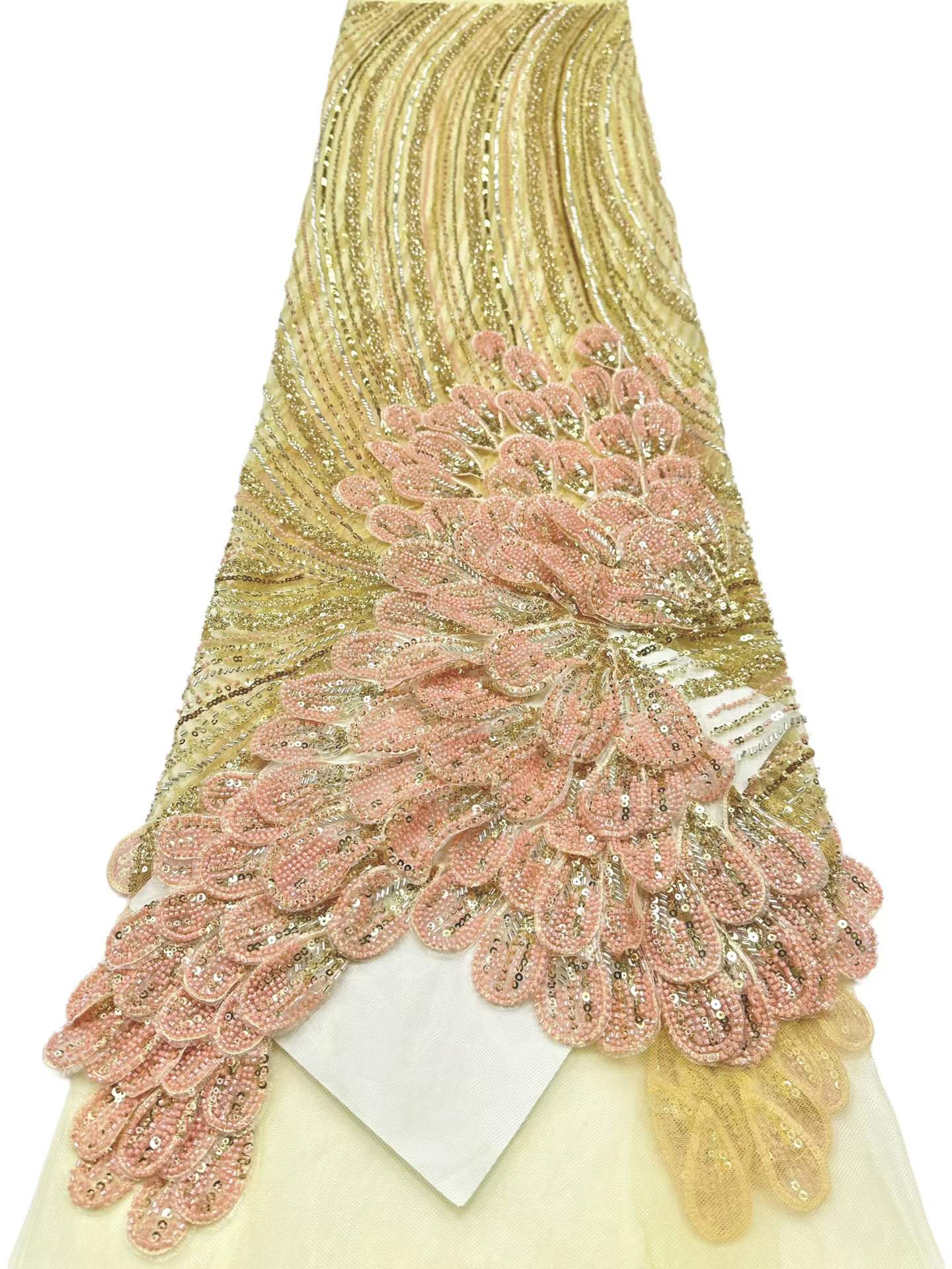 Affordable high quality lace fabric with beads pearls and sequins wedding dress lace fabric