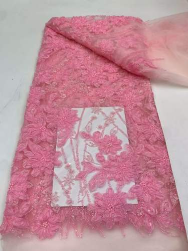 Affordable high quality lace fabric with beads pearls and sequins wedding dress lace fabric