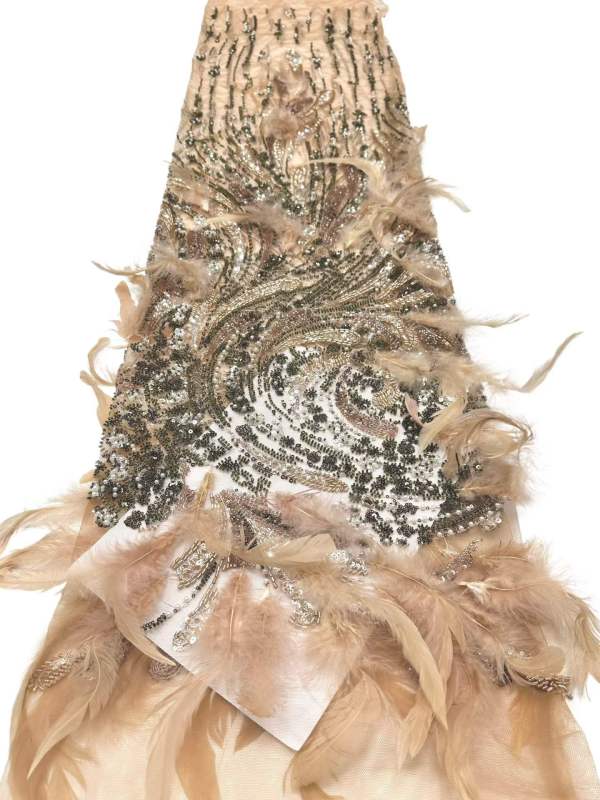 Affordable high quality lace fabric with beads pearls and sequins wedding dress lace fabric