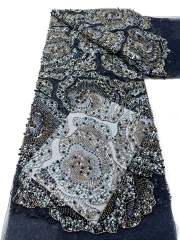 Affordable high quality lace fabric with beads pearls and sequins wedding dress lace fabric