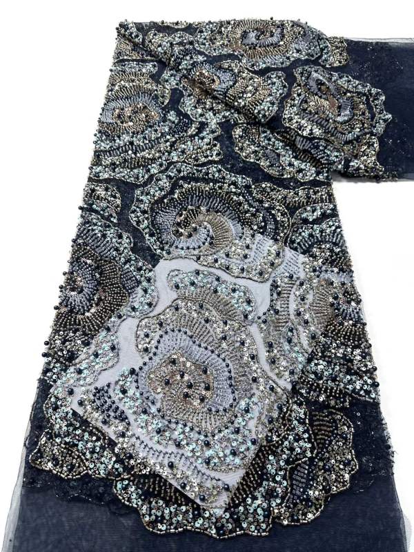 Affordable high quality lace fabric with beads pearls and sequins wedding dress lace fabric