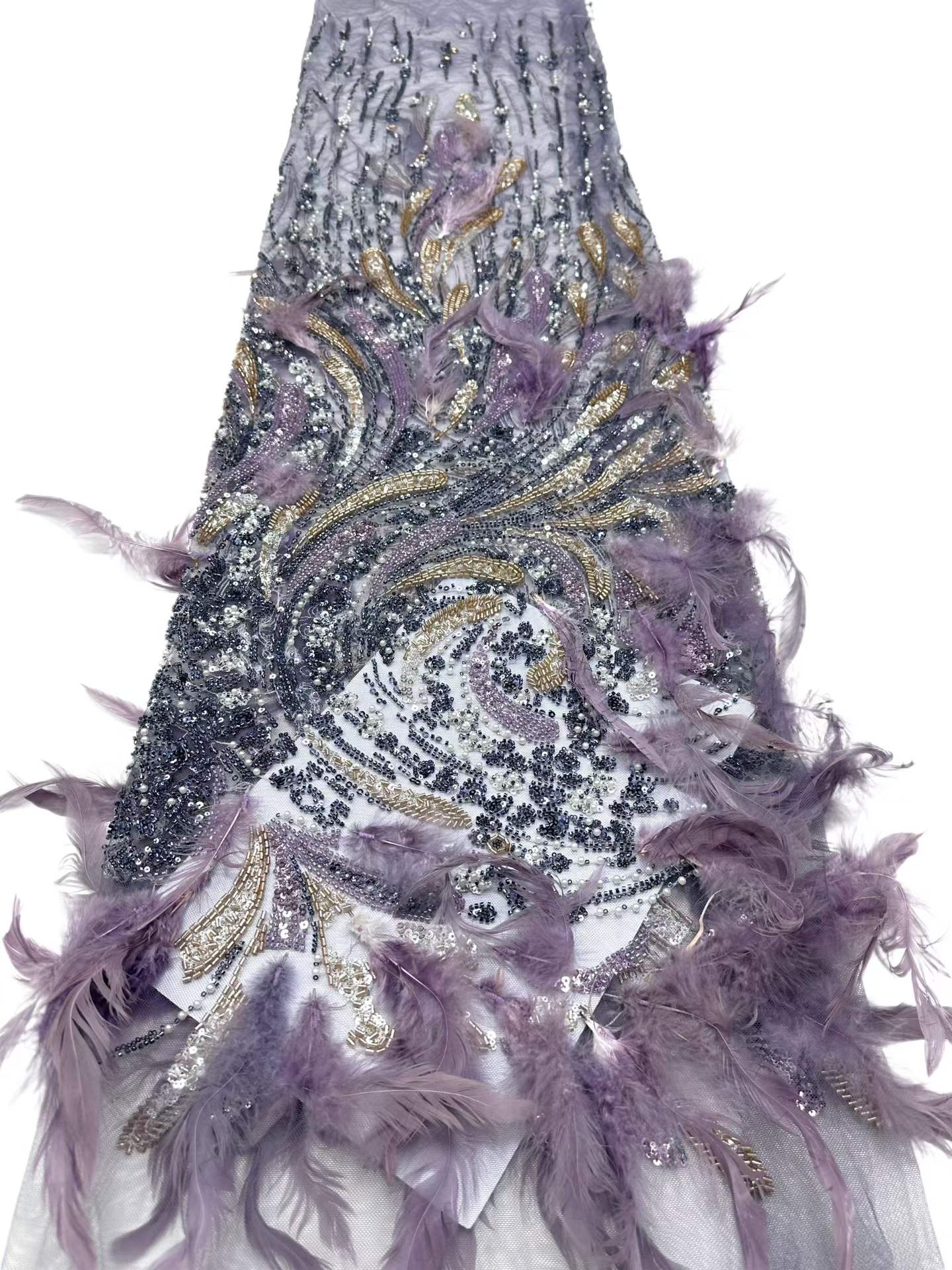 Affordable high quality lace fabric with beads pearls and sequins wedding dress lace fabric