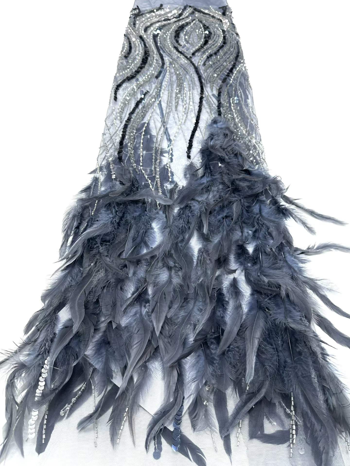Affordable high quality lace fabric with beads pearls and sequins wedding dress lace fabric