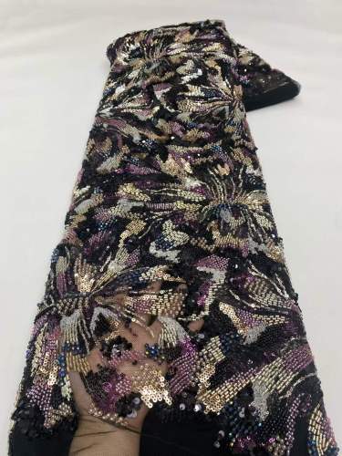 Affordable high quality lace fabric with beads pearls and sequins wedding dress lace fabric
