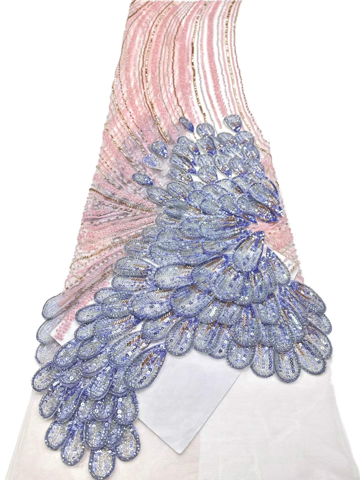 Affordable high quality lace fabric with beads pearls and sequins wedding dress lace fabric