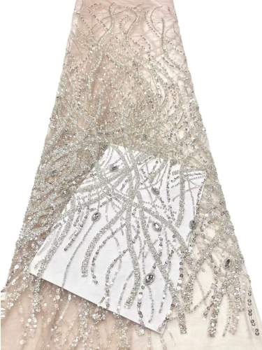 Affordable high quality lace fabric with beads pearls and sequins wedding dress lace fabric