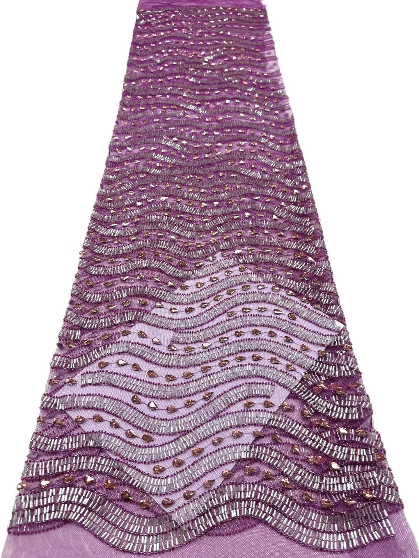 Affordable high quality lace fabric with beads pearls and sequins wedding dress lace fabric