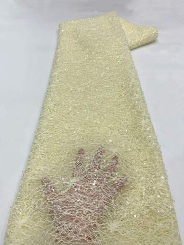 Affordable high quality lace fabric with beads pearls and sequins wedding dress lace fabric