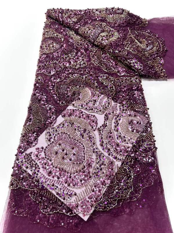Affordable high quality lace fabric with beads pearls and sequins wedding dress lace fabric