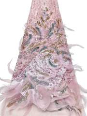 Affordable high quality lace fabric with beads pearls and sequins wedding dress lace fabric